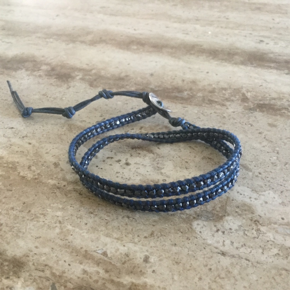 BRAND NEW Chan Luu Adjustable Double Wrap Crystal & Black Leather Bracelet